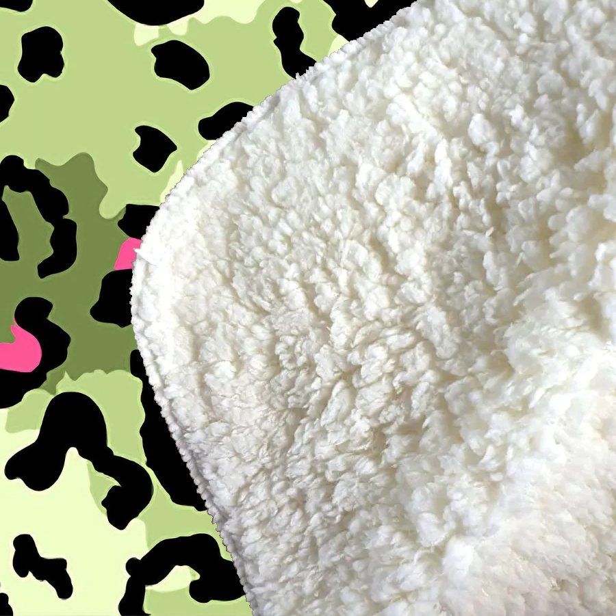 Green And Pink Leopard Print Sherpa Blanket