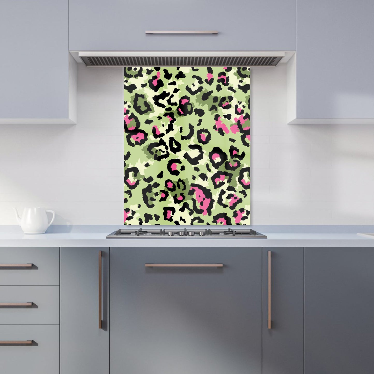 Green And Pink Leopard Print Kitchen Splashback