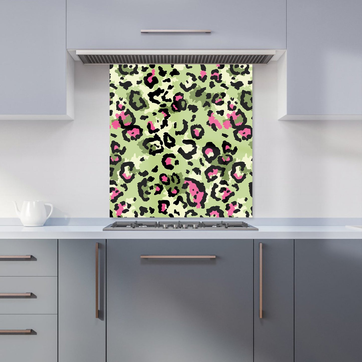 Green And Pink Leopard Print Kitchen Splashback