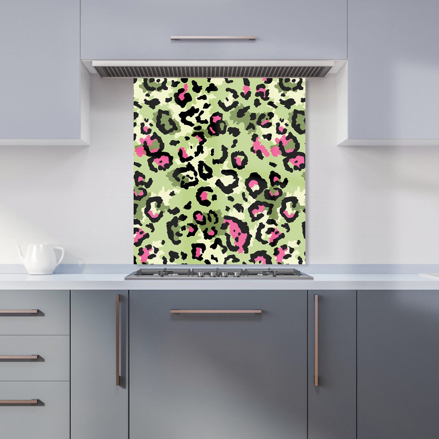 Green And Pink Leopard Print Kitchen Splashback