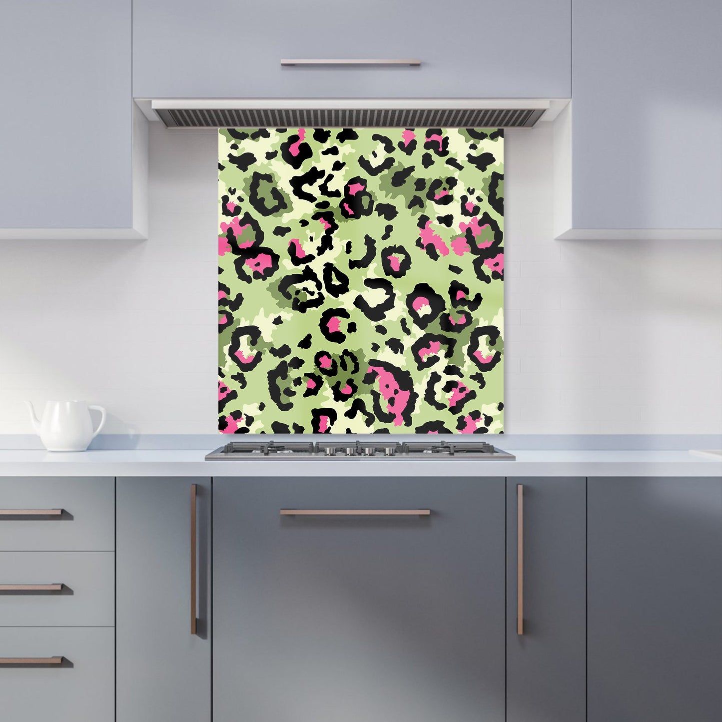 Green And Pink Leopard Print Kitchen Splashback