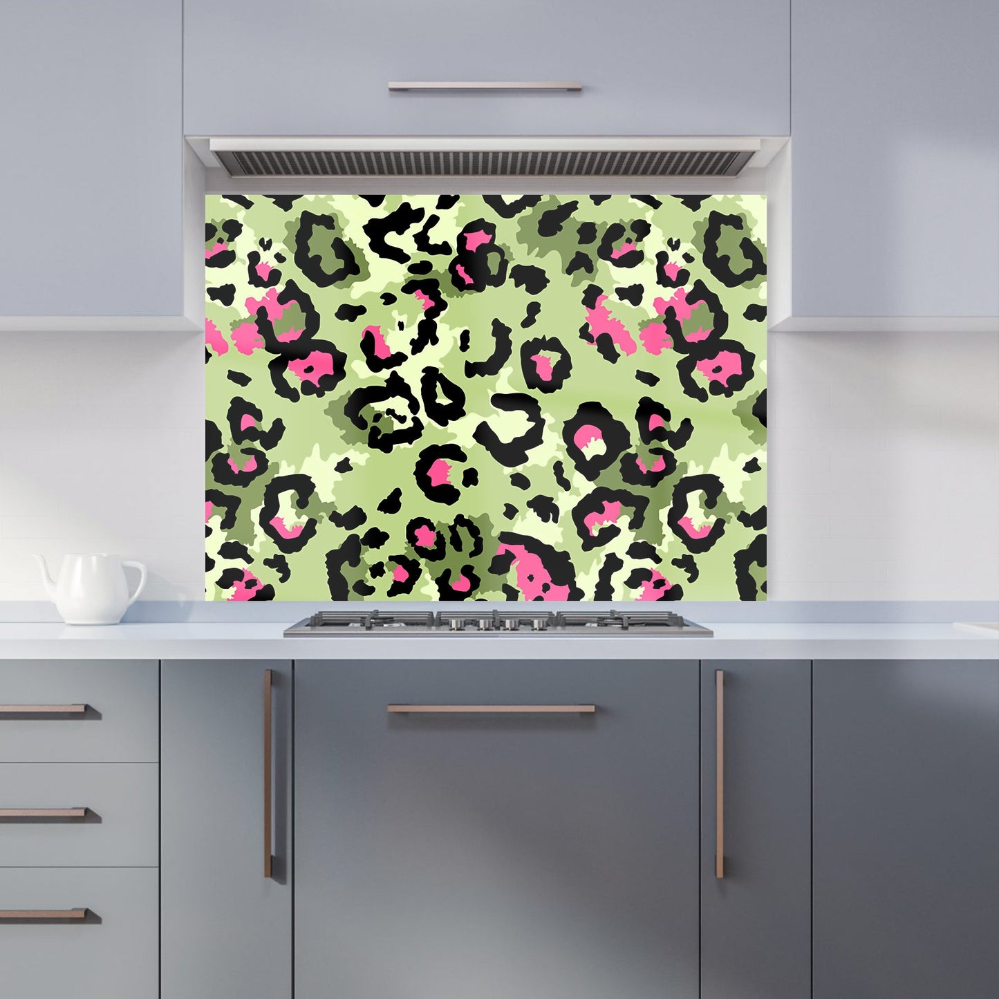 Green And Pink Leopard Print Kitchen Splashback