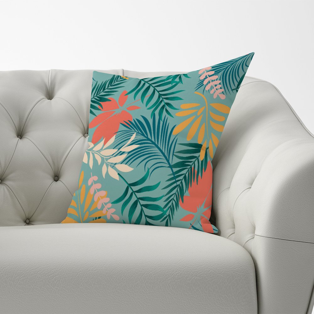 Abstract Bright Colorful Tropical Leaves Cushions