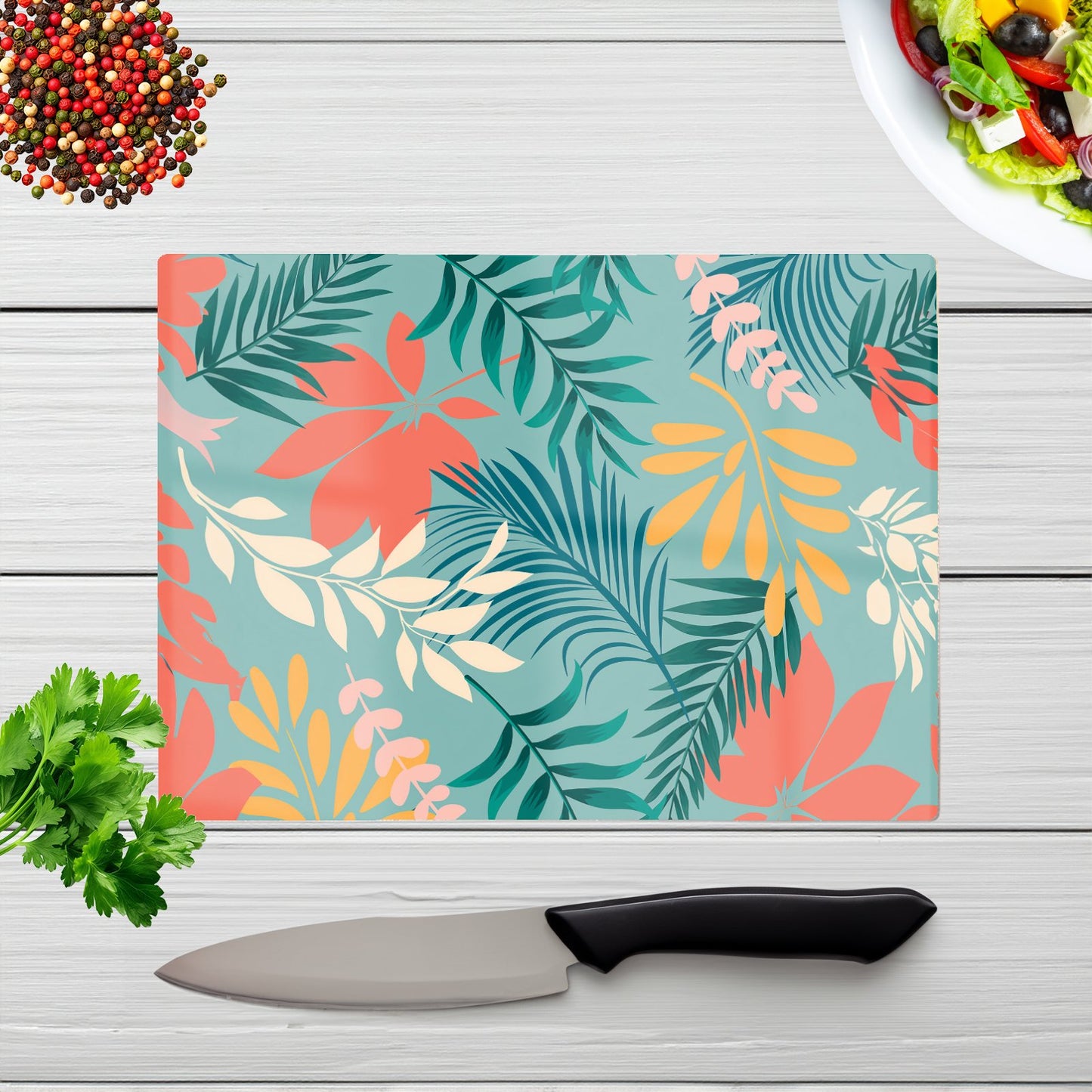 Abstract Bright Colorful Tropical Leaves Glass Chopping Board