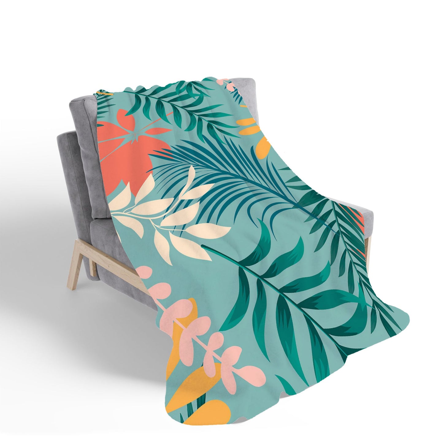Abstract Bright Colorful Tropical Leaves Sherpa Blanket
