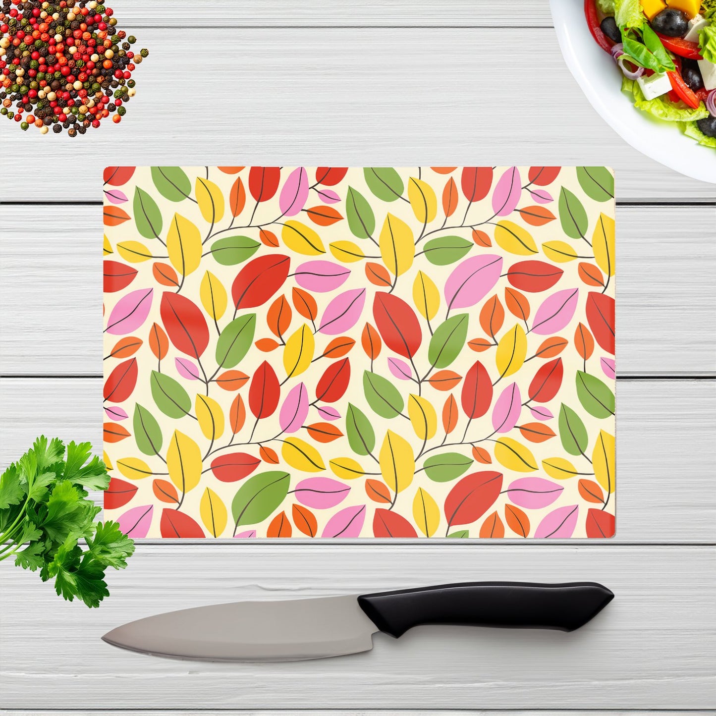 Autumn Leaves Glass Chopping Board