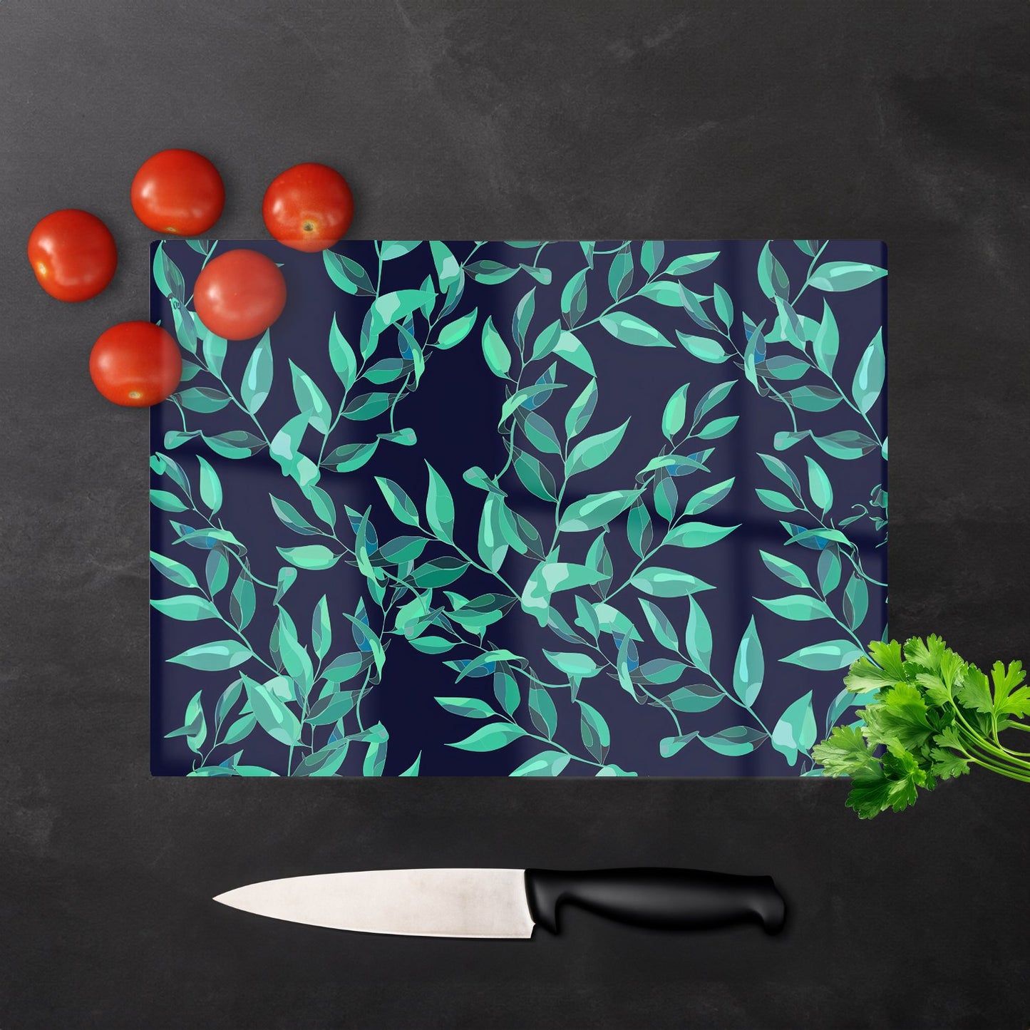 Delicate Green Foliage Glass Chopping Board