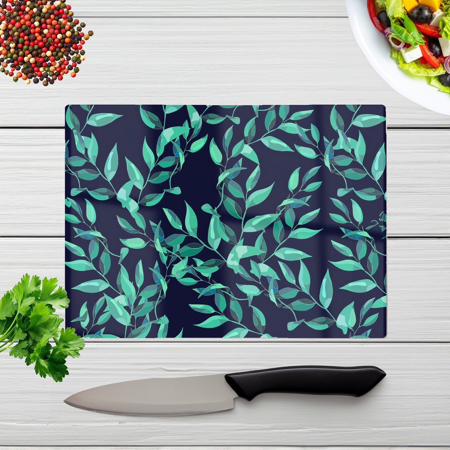 Delicate Green Foliage Glass Chopping Board
