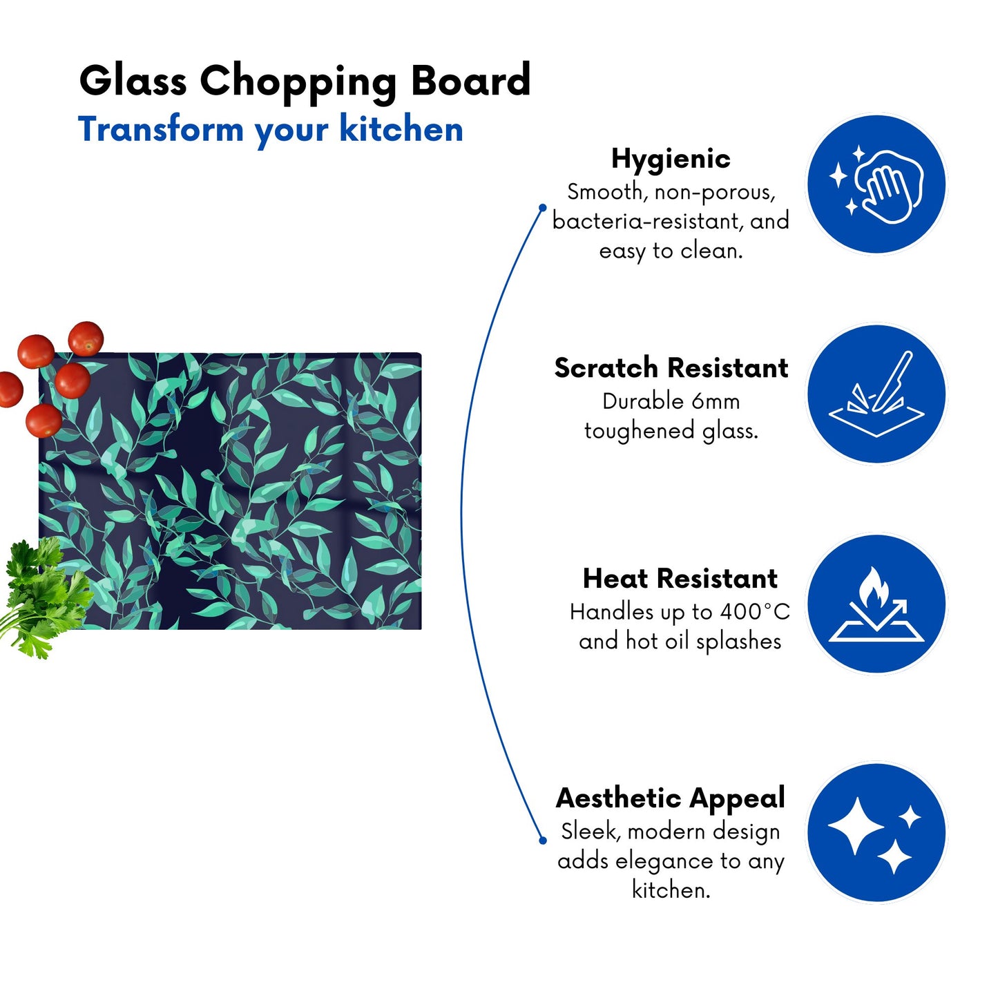 Delicate Green Foliage Glass Chopping Board