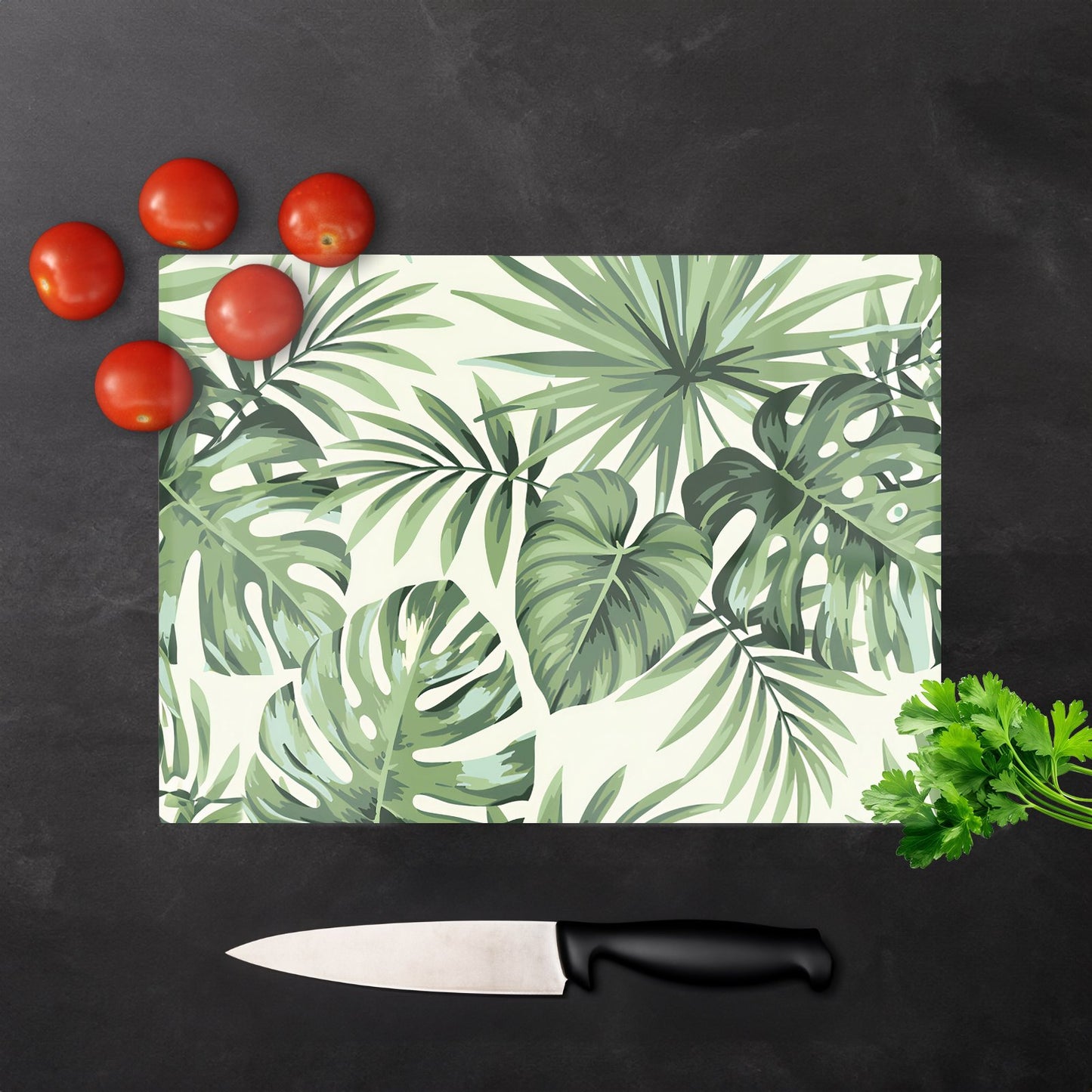 Exotic Palm Leaves Glass Chopping Board