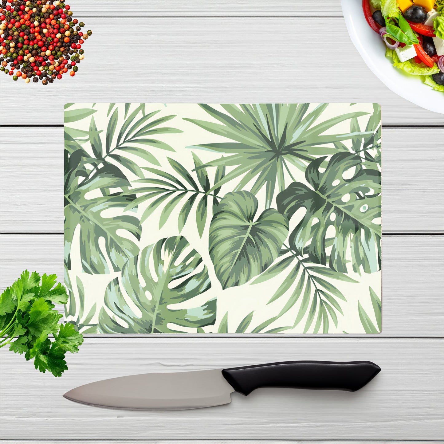 Exotic Palm Leaves Glass Chopping Board