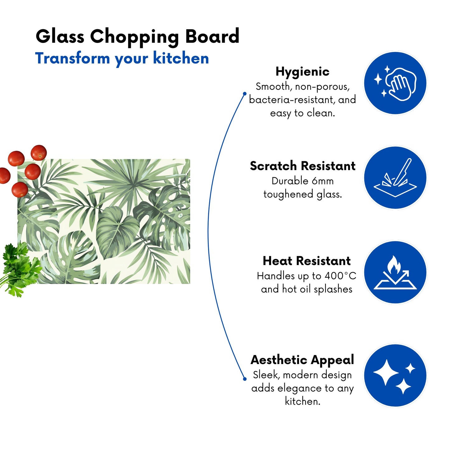 Exotic Palm Leaves Glass Chopping Board