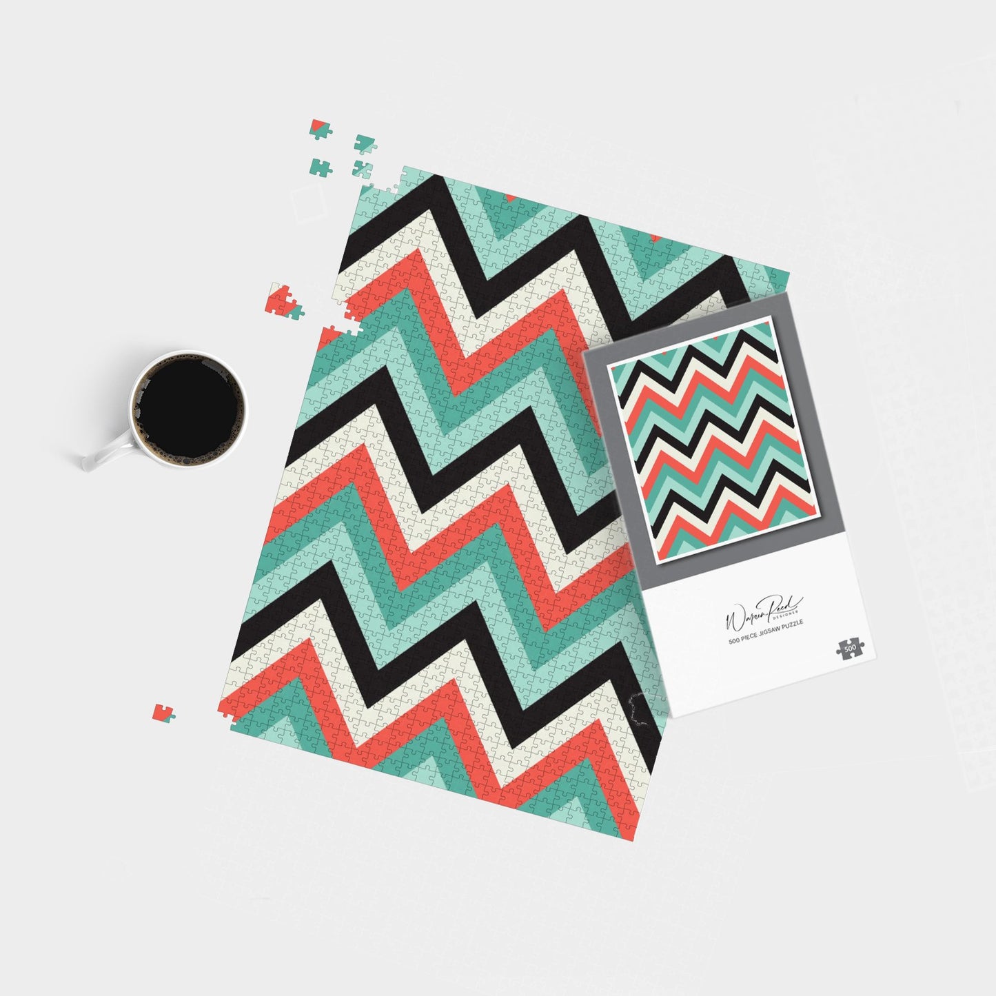 Geometric Colored Chevron Pattern Jigsaw Puzzle