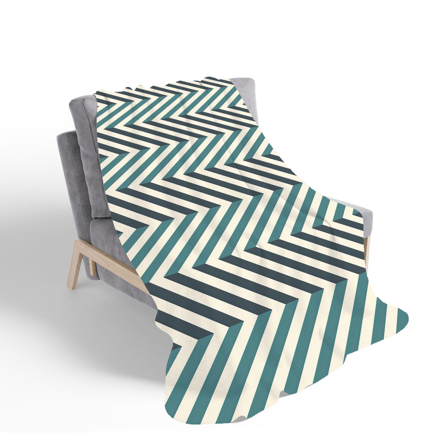 Geometric Herringbone Chevron Blues Sherpa Blanket