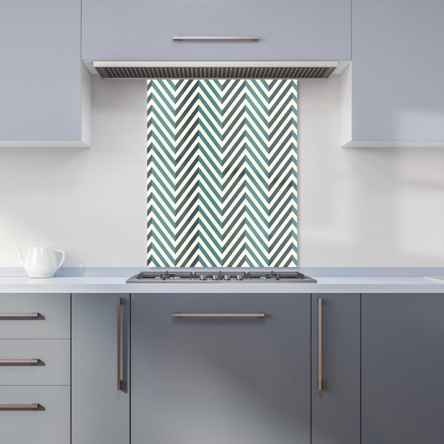 Geometric Herringbone Chevron Blues Kitchen Splashback