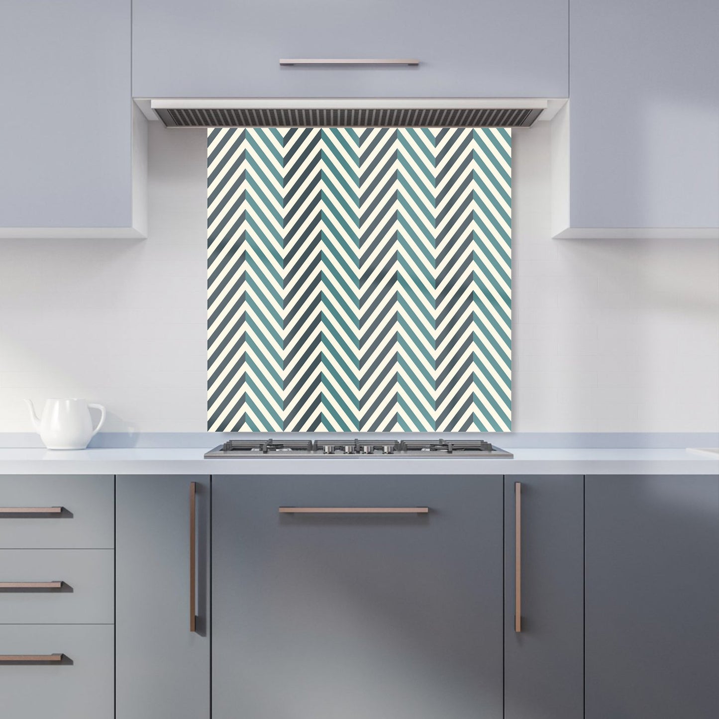 Geometric Herringbone Chevron Blues Kitchen Splashback