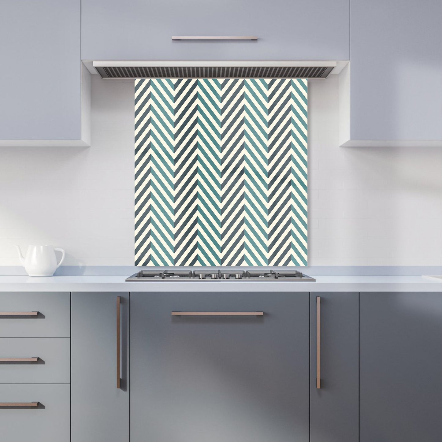 Geometric Herringbone Chevron Blues Kitchen Splashback
