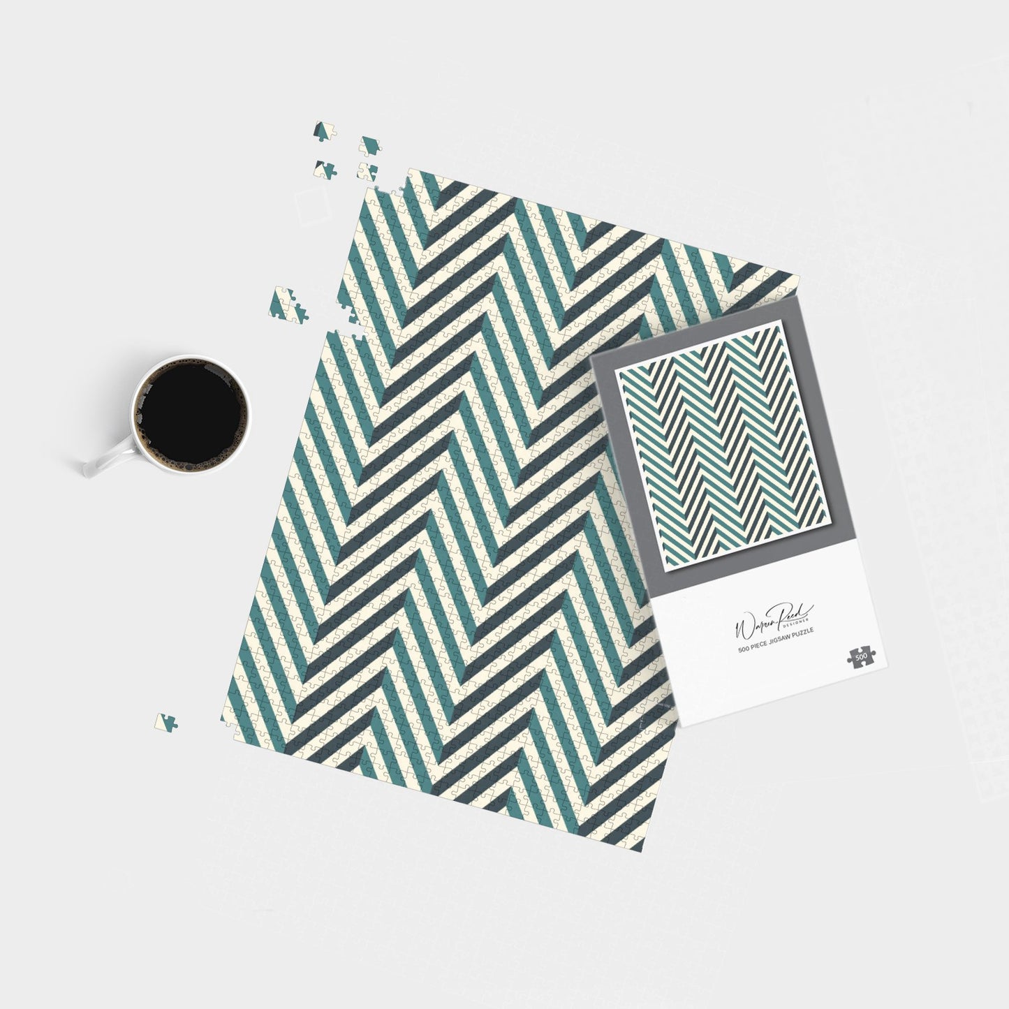 Geometric Herringbone Chevron Blues Jigsaw Puzzle