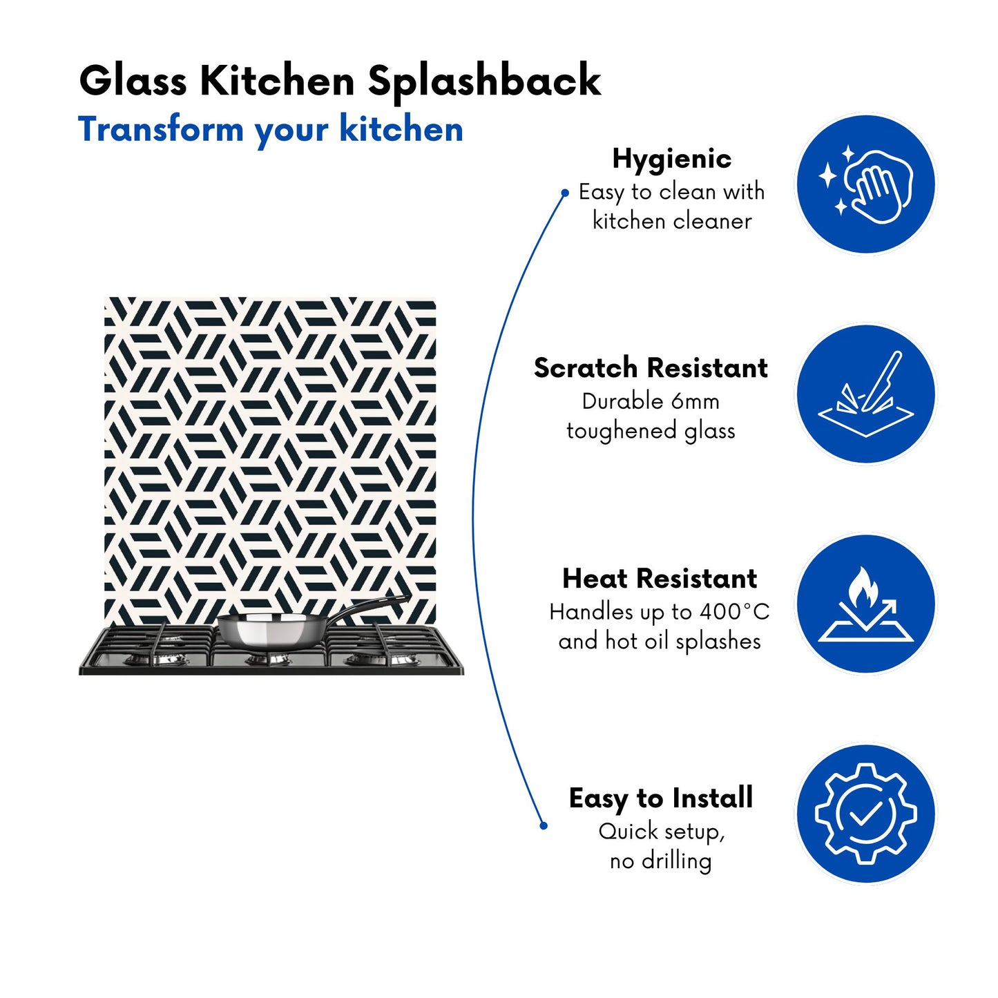 Geometric Monochrome Hexagonal Pattern Kitchen Splashback
