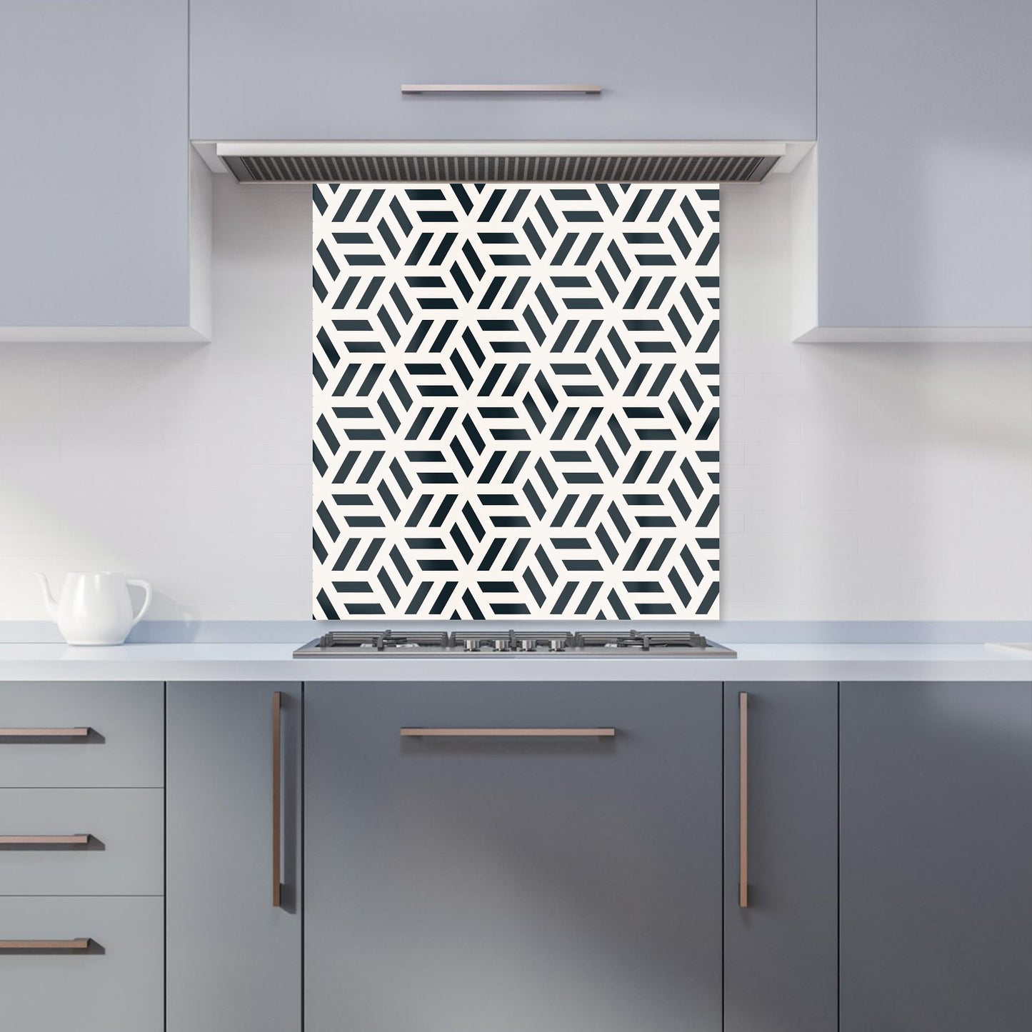 Geometric Monochrome Hexagonal Pattern Kitchen Splashback