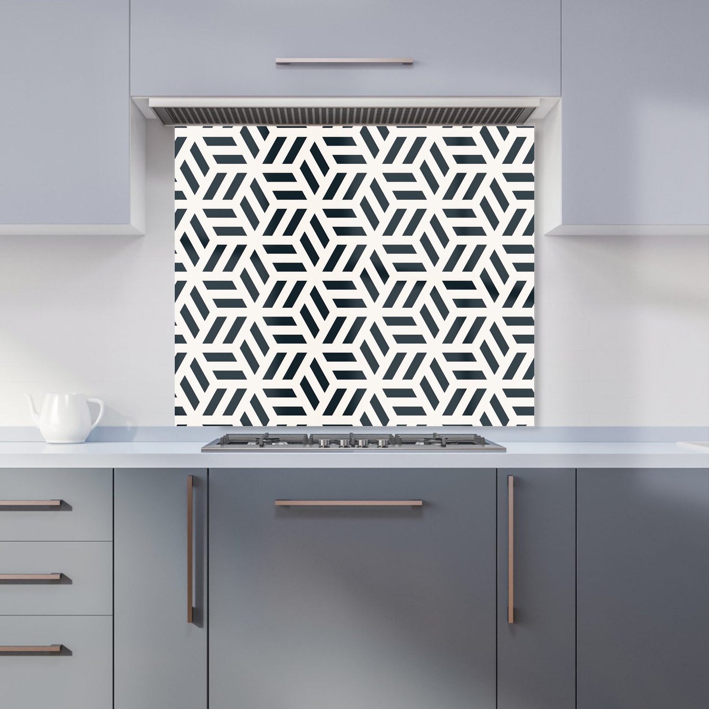 Geometric Monochrome Hexagonal Pattern Kitchen Splashback