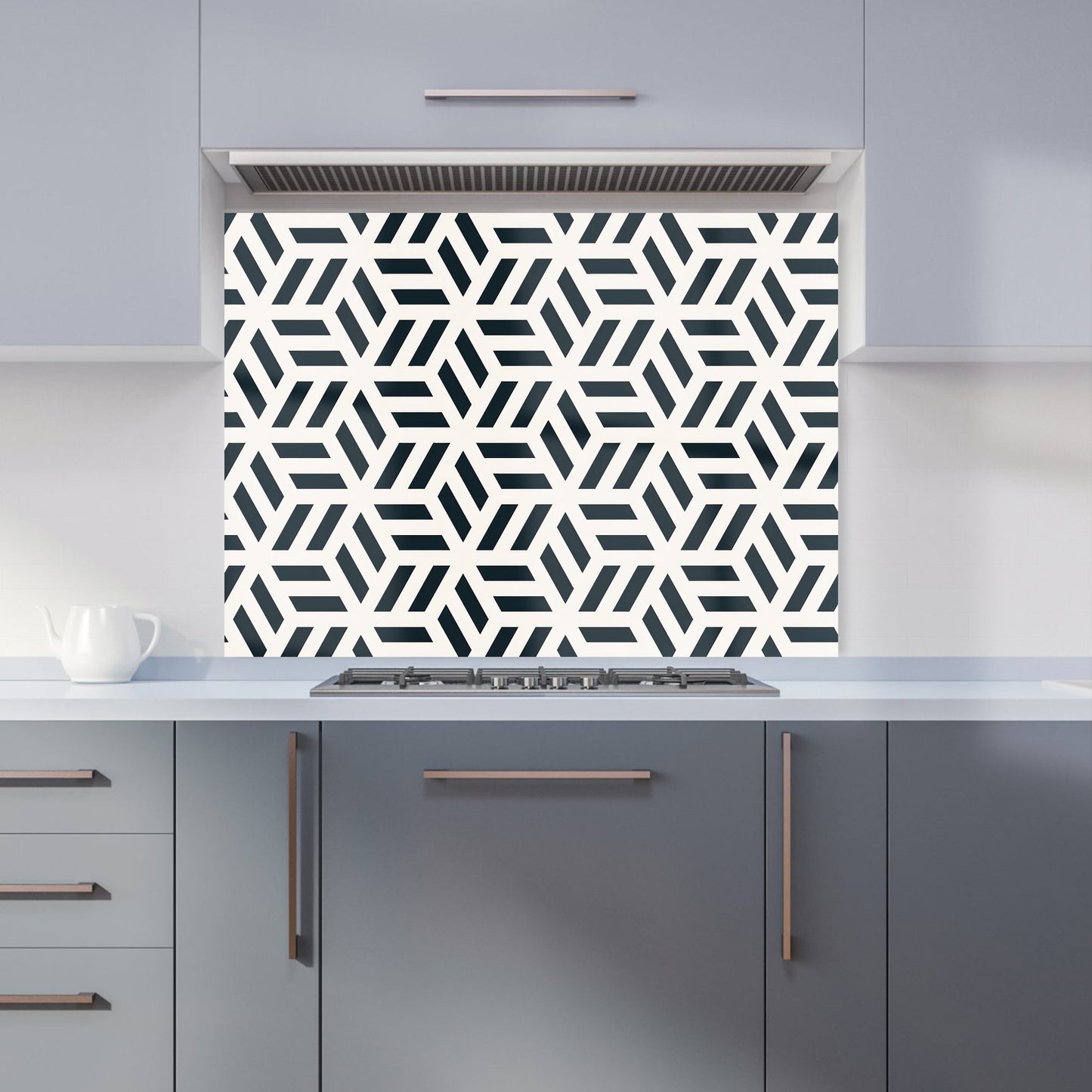 Geometric Monochrome Hexagonal Pattern Kitchen Splashback