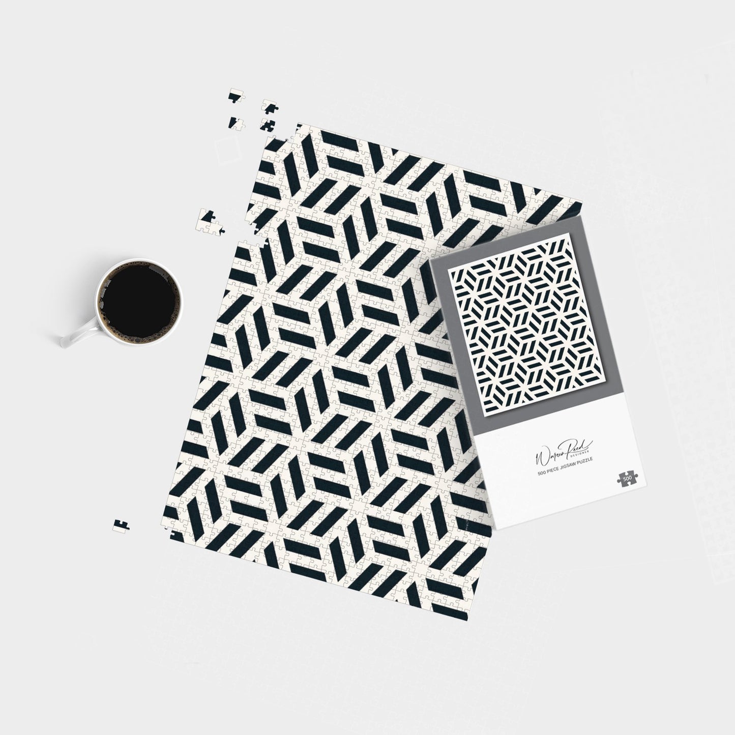 Geometric Monochrome Hexagonal Pattern Jigsaw Puzzle