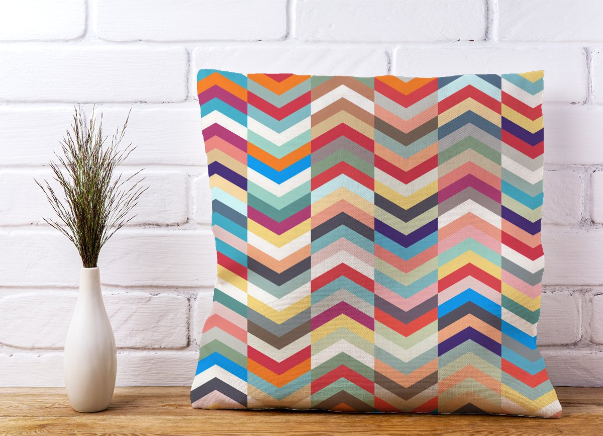 Geometric Multi Colored Chevron Pattern Cushions