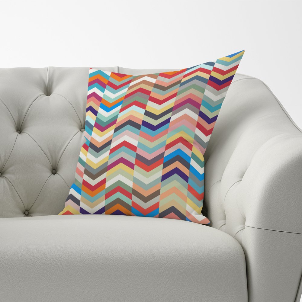 Geometric Multi Colored Chevron Pattern Cushions