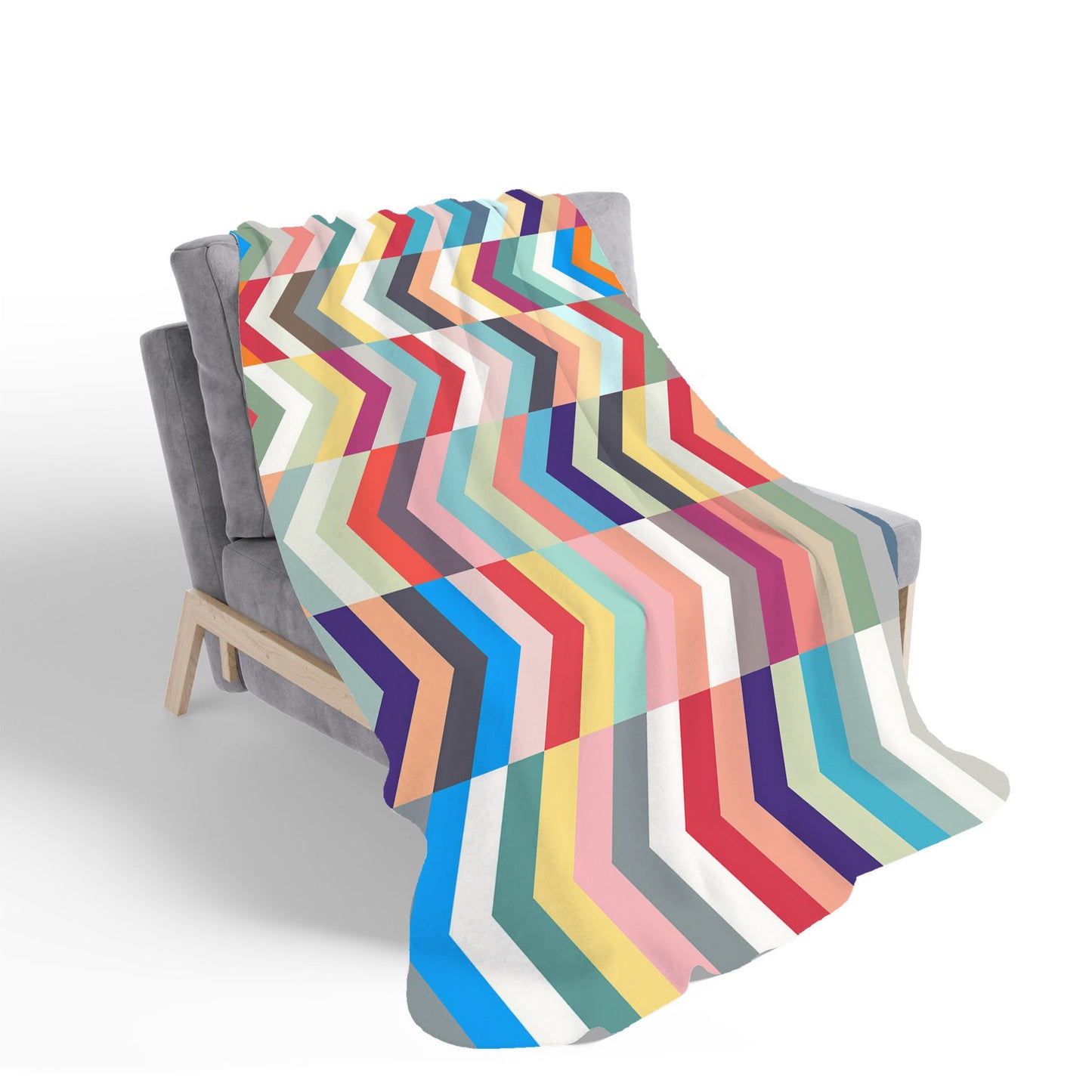 Geometric Multi Colored Chevron Pattern Sherpa Blanket