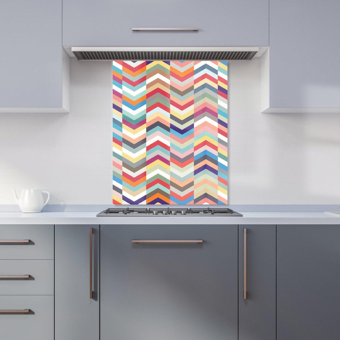 Geometric Multi Colored Chevron Pattern Kitchen Splashback