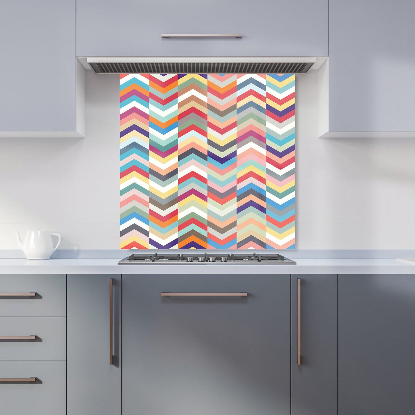 Geometric Multi Colored Chevron Pattern Kitchen Splashback