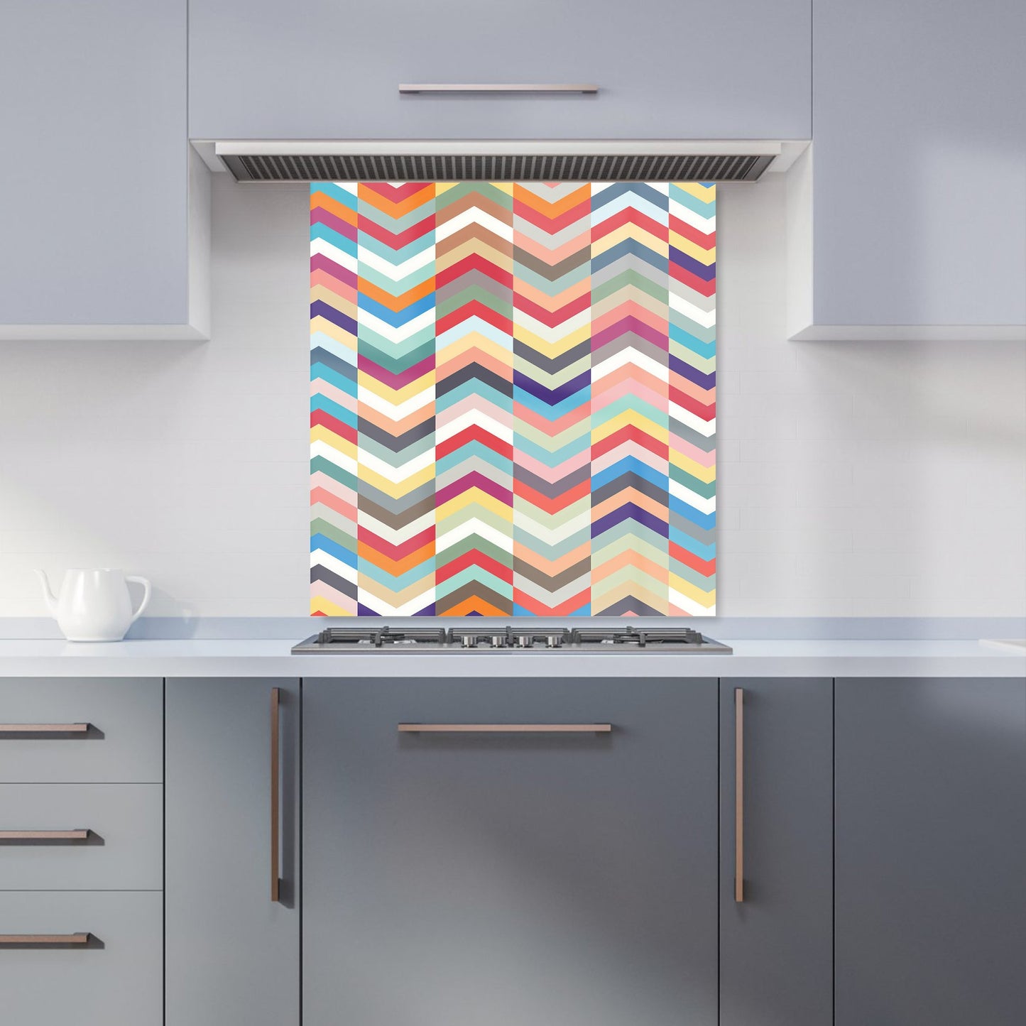 Geometric Multi Colored Chevron Pattern Kitchen Splashback