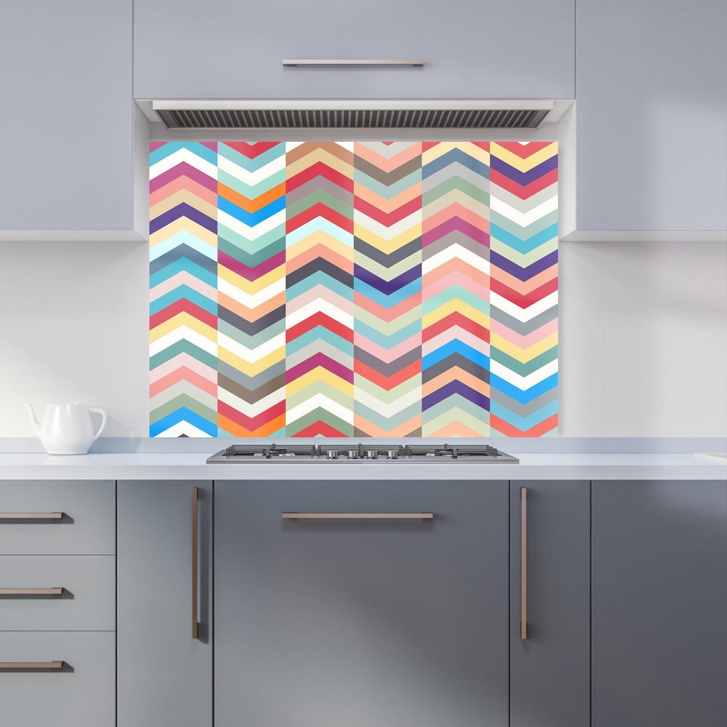 Geometric Multi Colored Chevron Pattern Kitchen Splashback