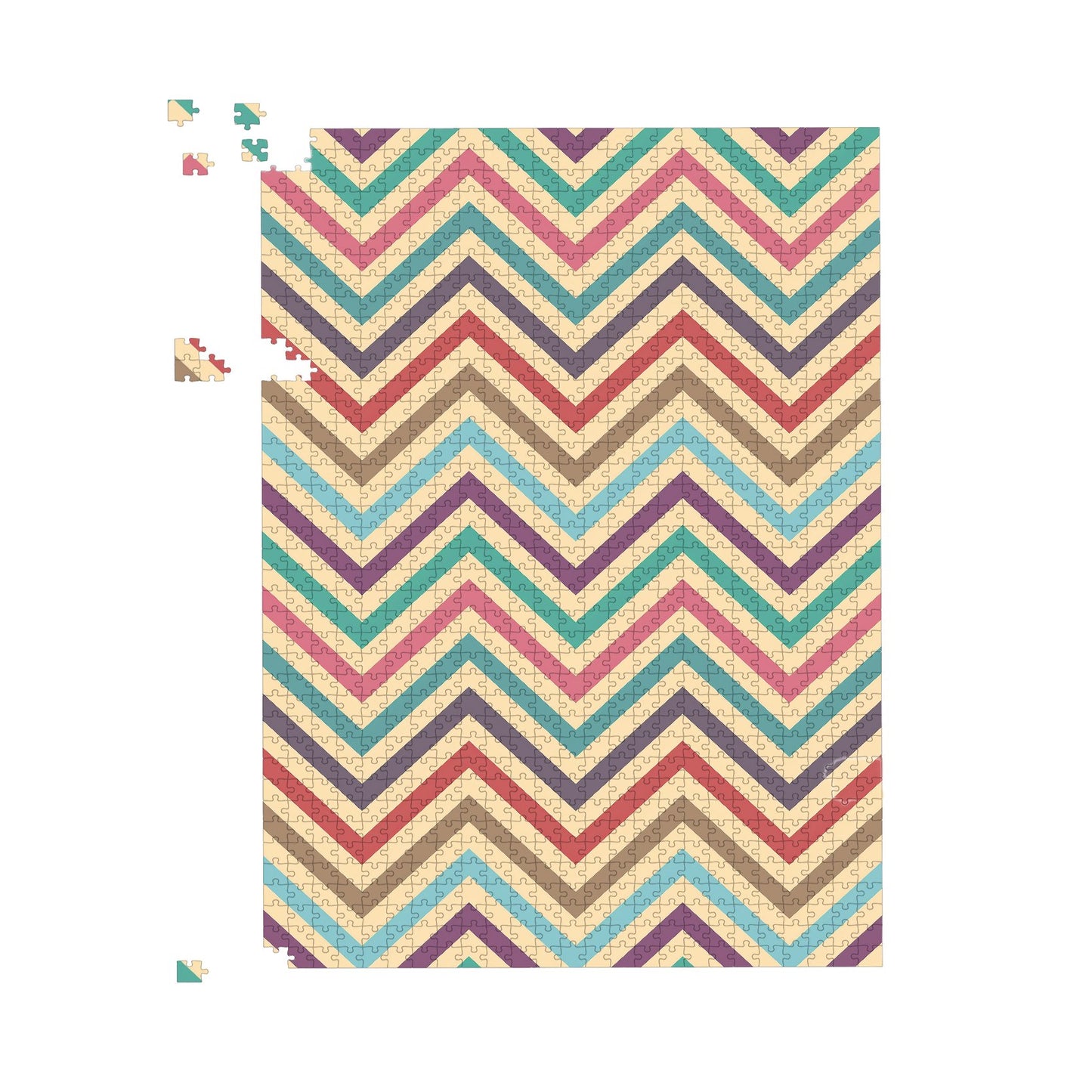 Geometric Vintage Colored Chevron Pattern Jigsaw Puzzle