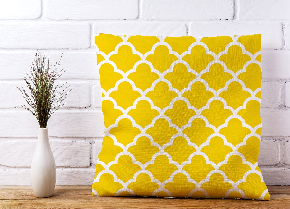 Geometric Yellow Quatrefoil Wave Cushions