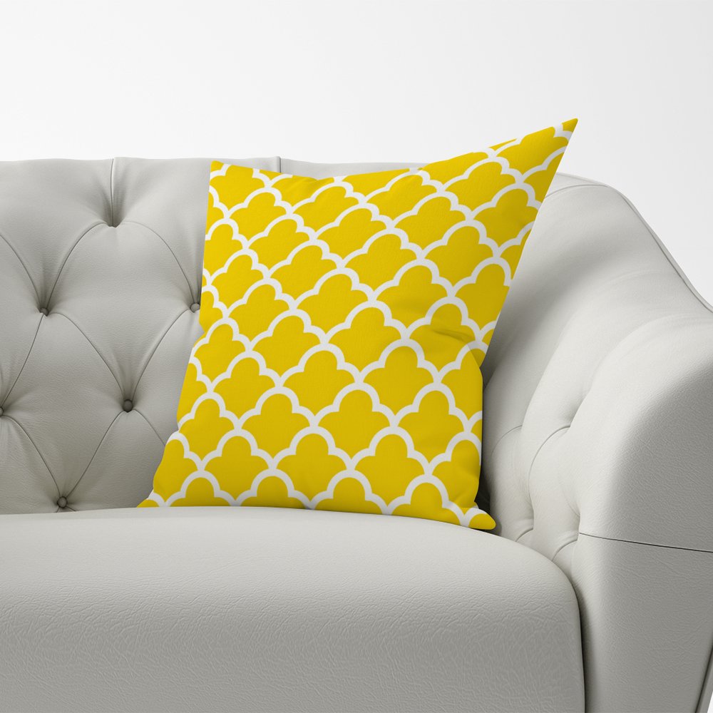 Geometric Yellow Quatrefoil Wave Cushions