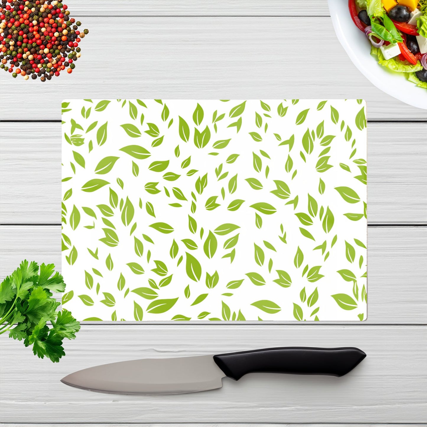 Green Leaves Glass Chopping Board