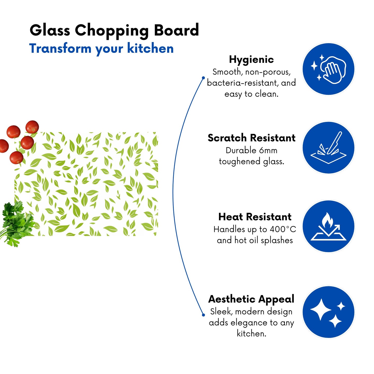 Green Leaves Glass Chopping Board