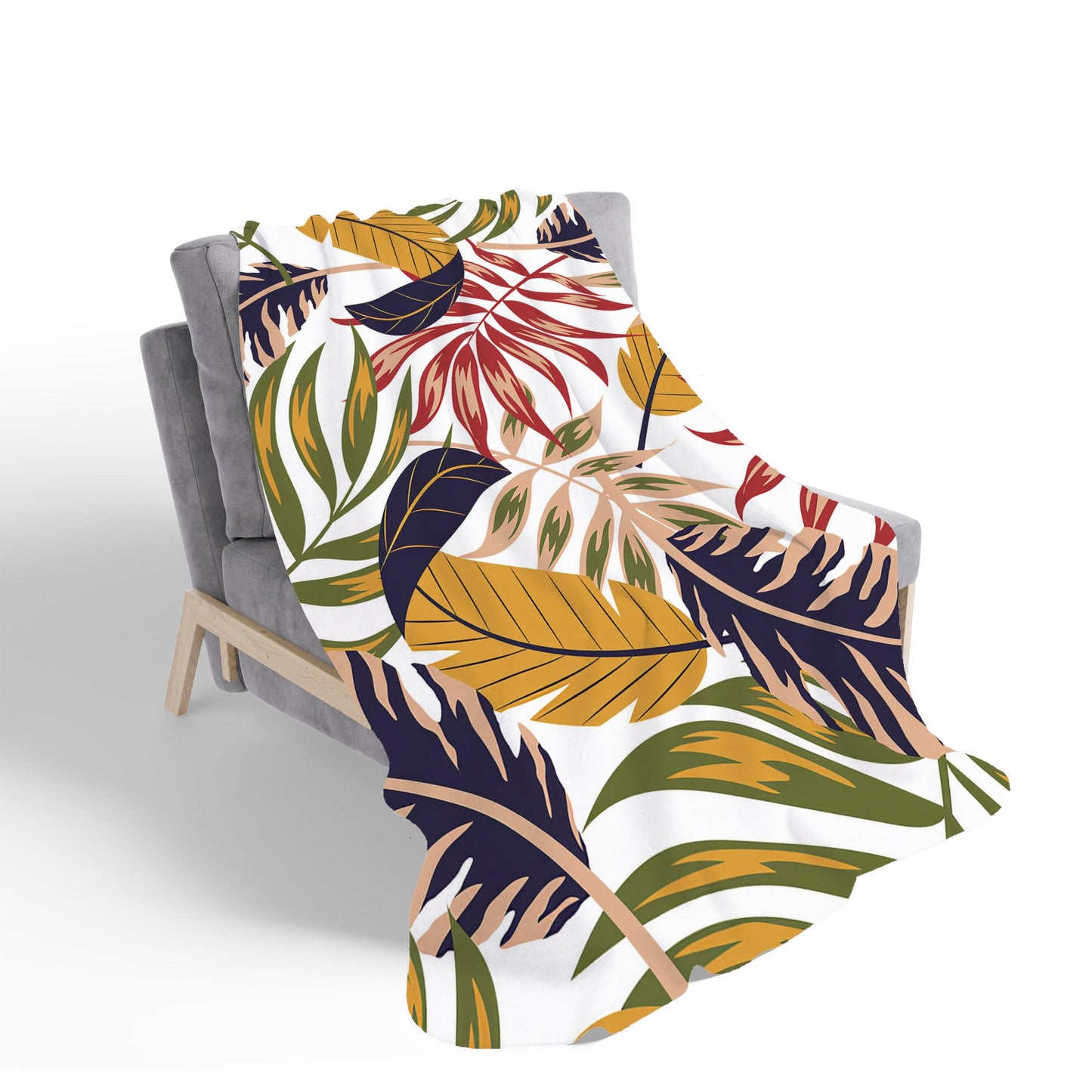 Hawaiian Style Jungle Leaves Sherpa Blanket