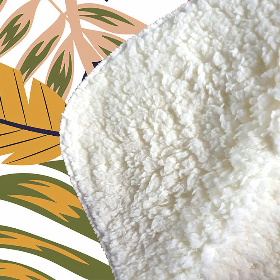 Hawaiian Style Jungle Leaves Sherpa Blanket