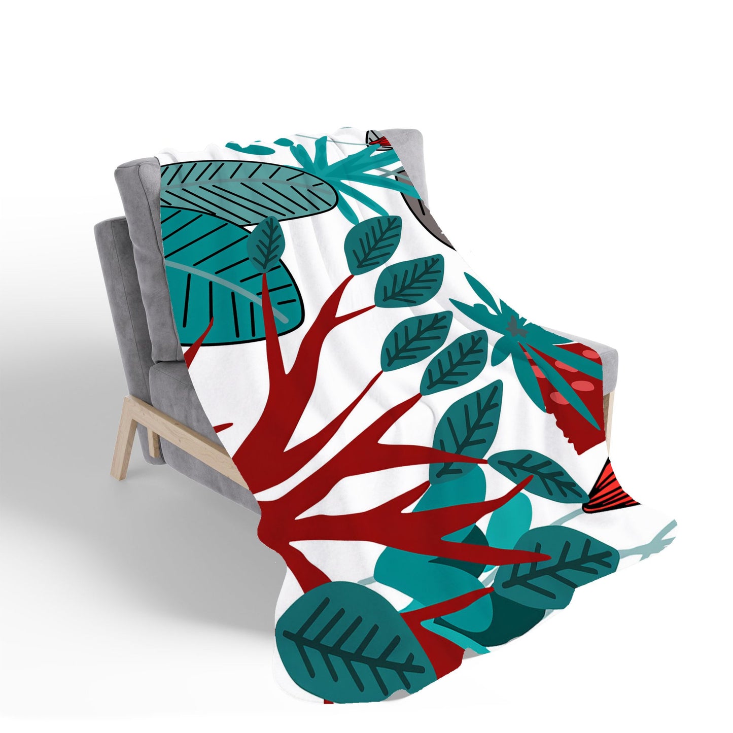 Jungle Exotic Summer Tropical Leaves Sherpa Blanket