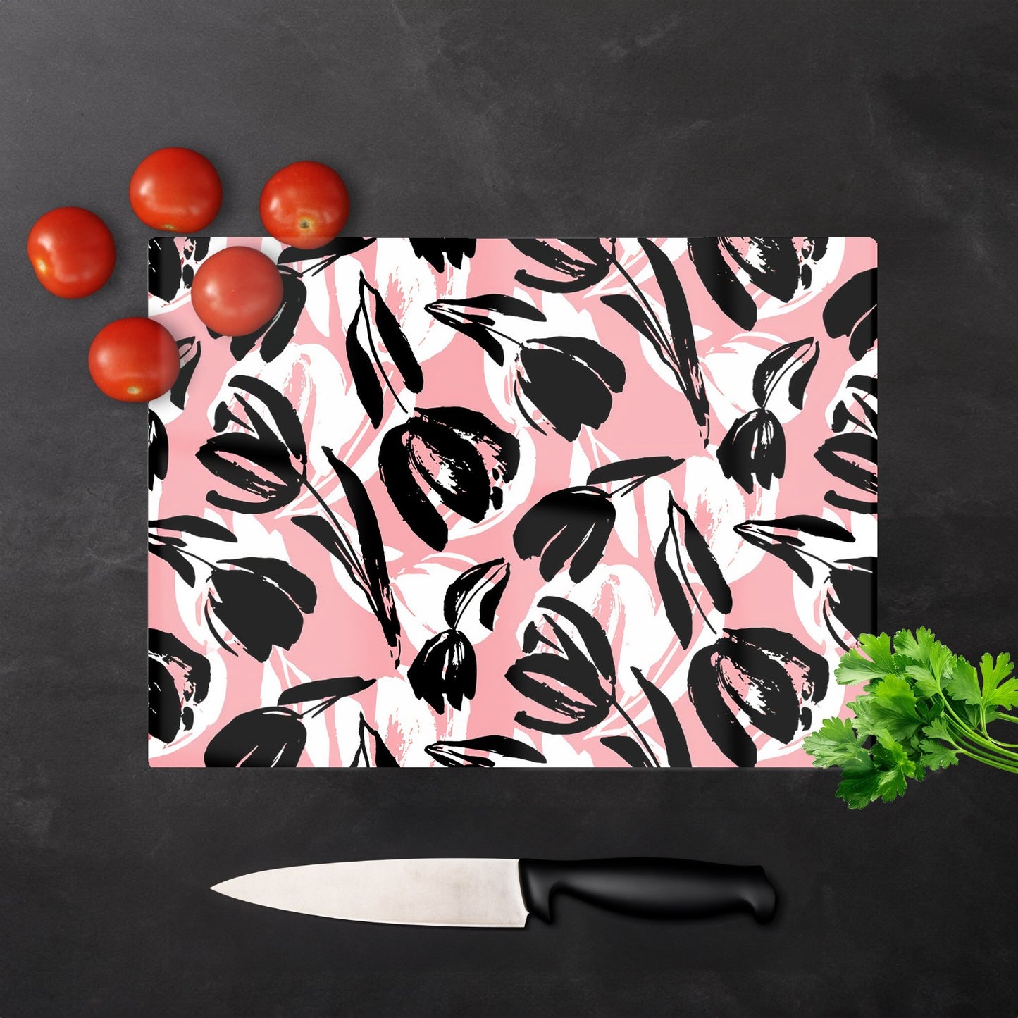 Nature Flat Spring Flower Motif Glass Chopping Board