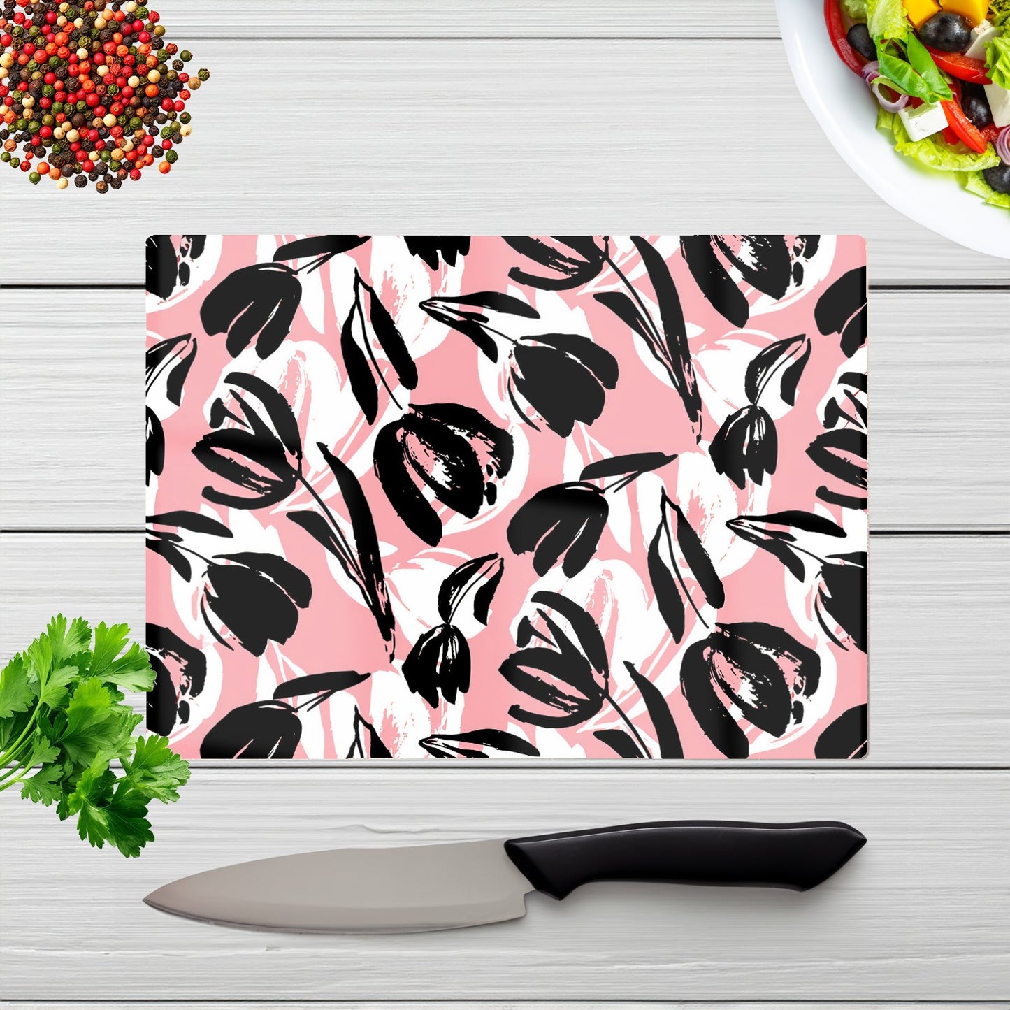 Nature Flat Spring Flower Motif Glass Chopping Board