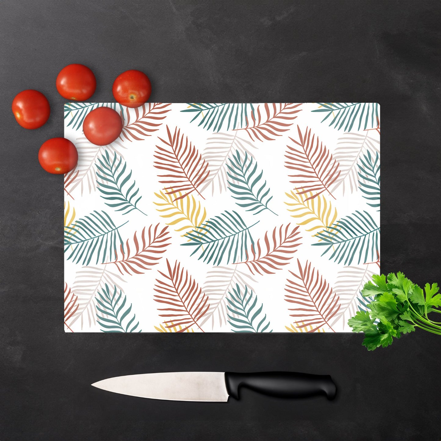 Palm Branches In Natural Colors Glass Chopping Board