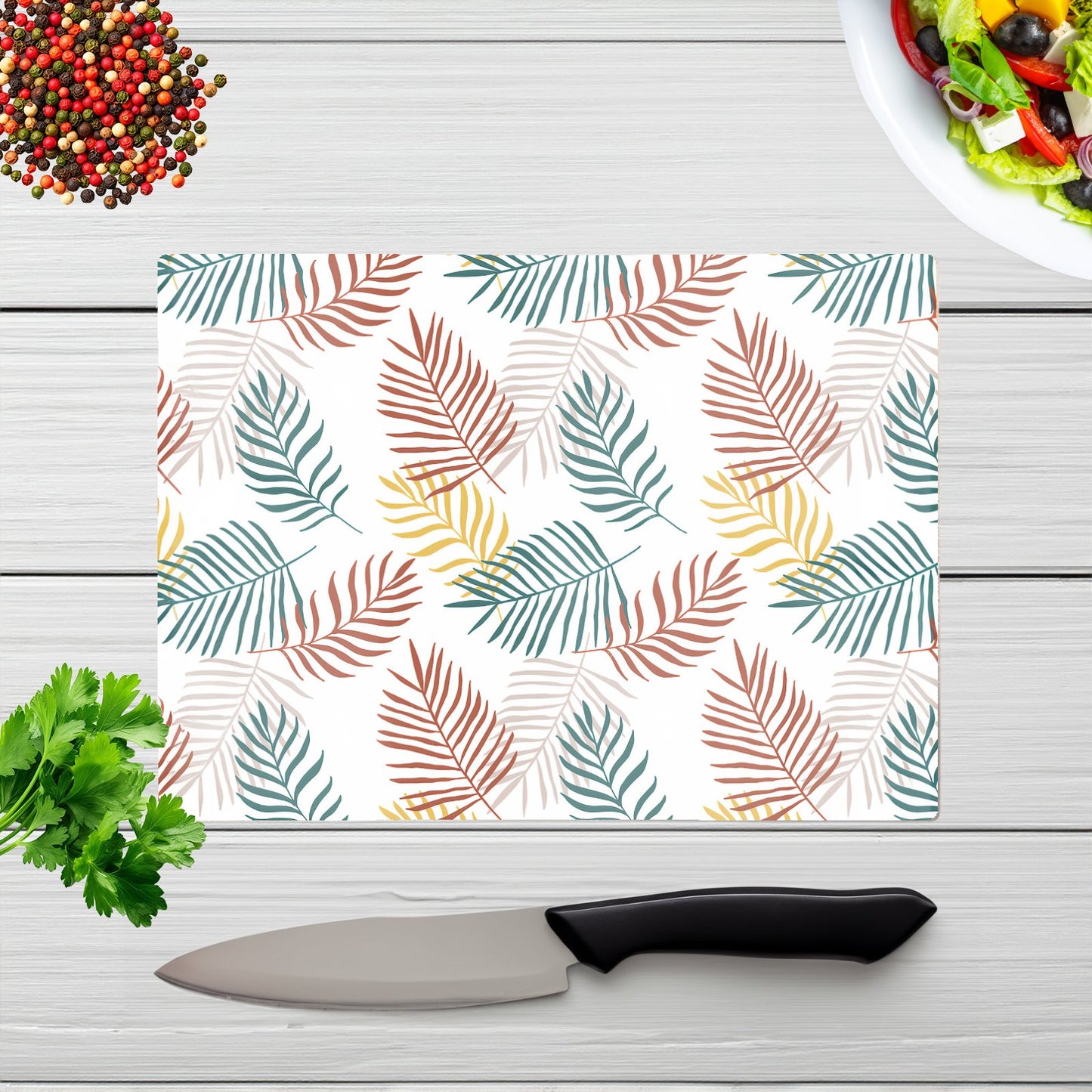 Palm Branches In Natural Colors Glass Chopping Board