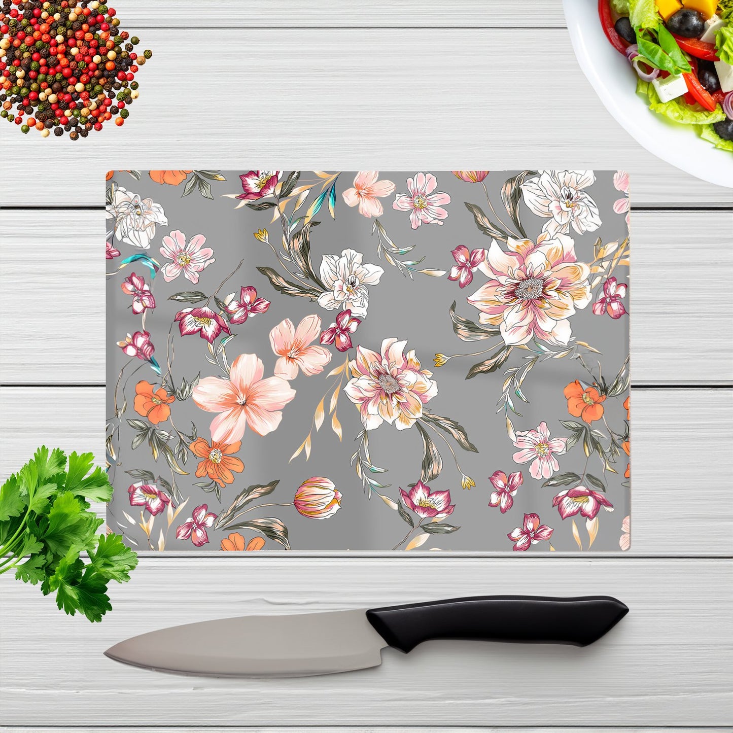 Peony Lily Tulip Daisy Glass Chopping Board