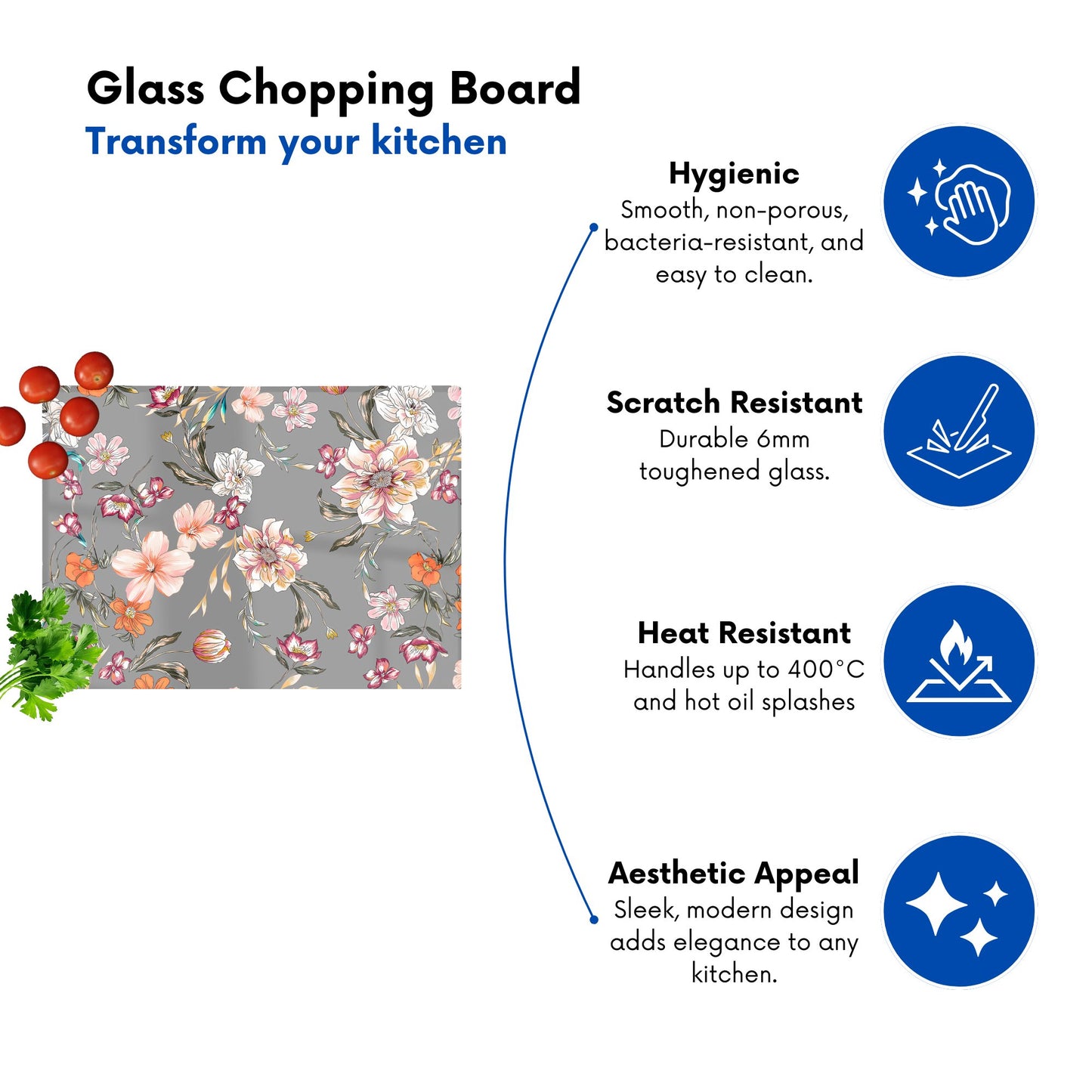 Peony Lily Tulip Daisy Glass Chopping Board