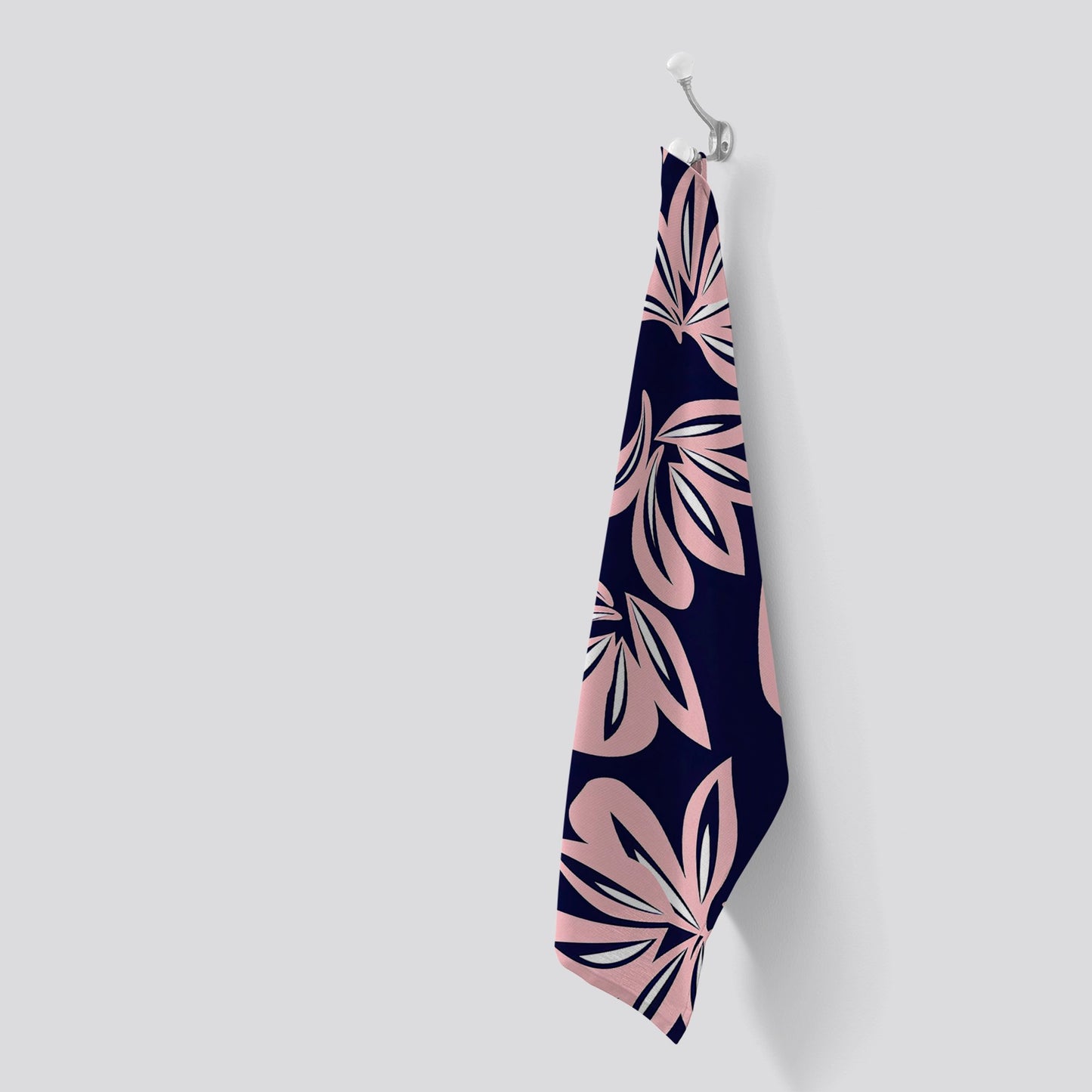 Pink Navy Floral Botanical Pattern Tea Towel