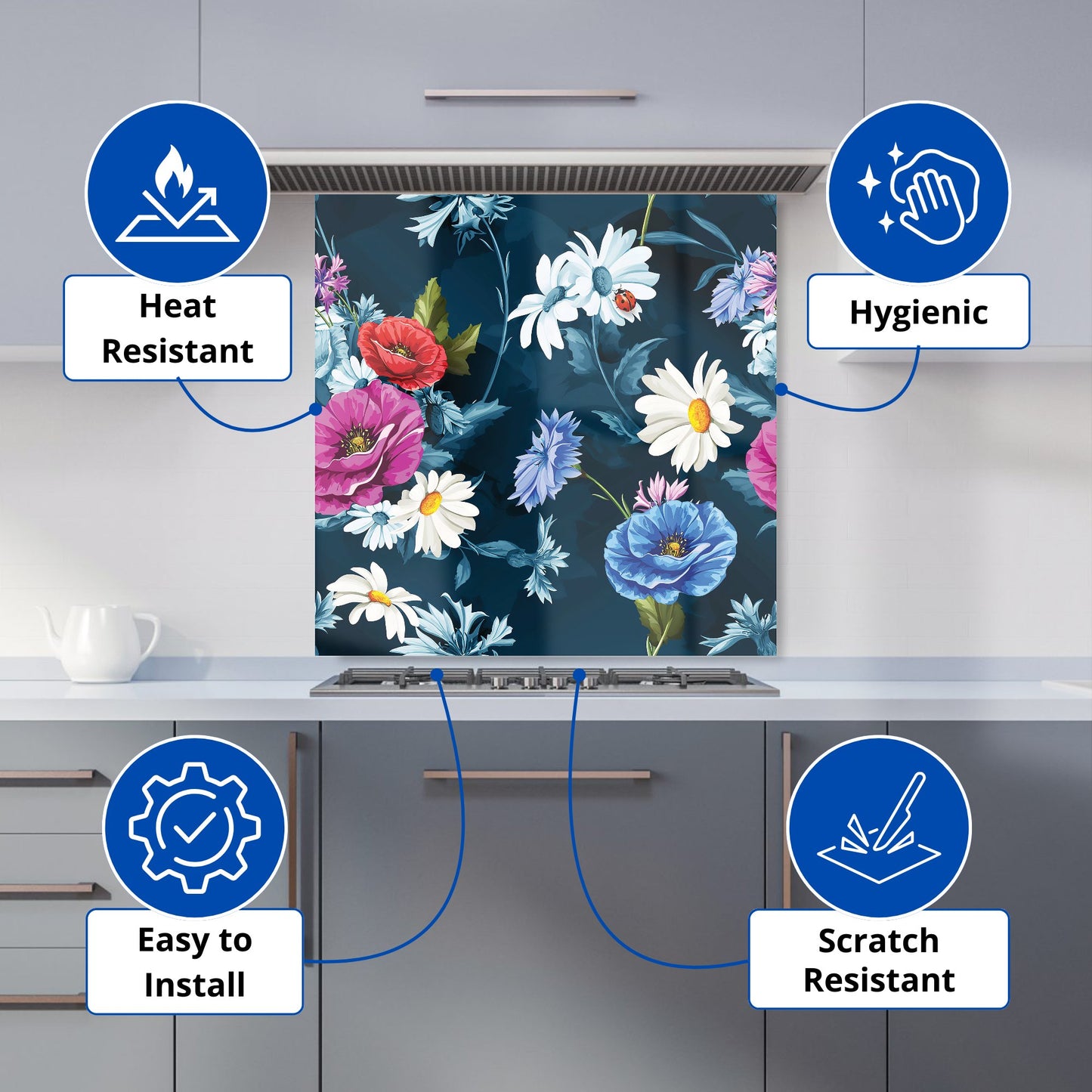 Poppy Flowers With Chamomile Kitchen Splashback